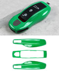 Giant Python Green Porsche Key Case and Cover for Macan Cayenne 718 Cayman Panamera 911 Boxster Dope Key Fob Protection Sleeve Hand Painted 4 Layer ABS Key Shield for Car Keys shown with components