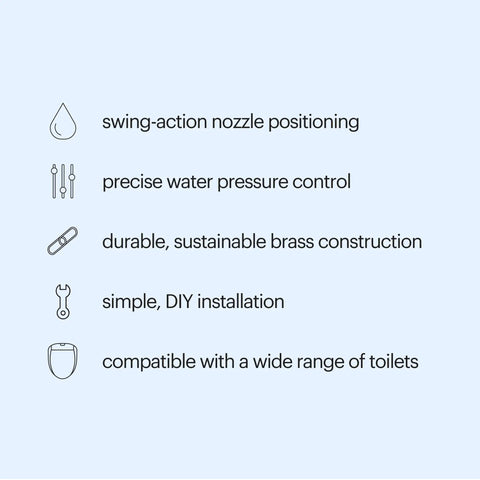 Side Mounted Manual Bidet Attachment With Adjustable Sprayer And Water Pressure features and benefits illustration