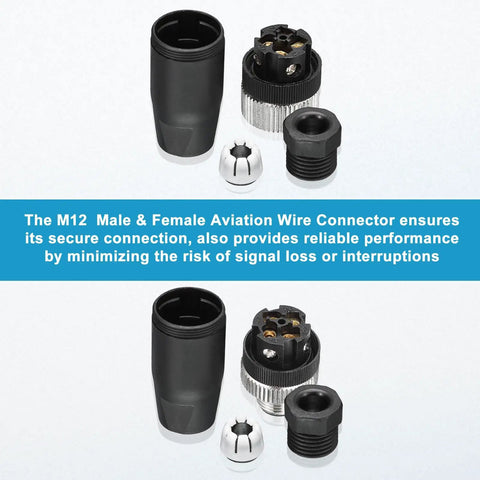 4 Pack M12 4 Pin Aviation Circular Connectors IP67 Waterproof For Outdoor Networks Instruments And Computer Gear Set