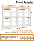 Dimensions of the Rock Solid 8 Foot Modular Closet Organizer With 12 Hanging Rods And Extra Wall Shelf for customizable storage.