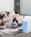 Couple relaxing with MSA3 Filter Replacement 4 Pack For Membrane Solutions MSA3 And MSA3S Smart Purifiers in room