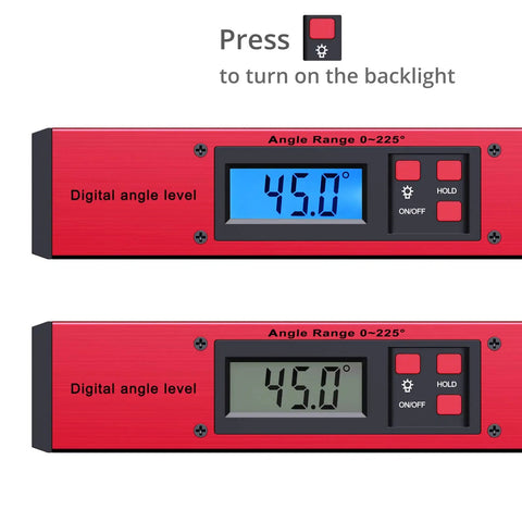 Straight Up Essential for Woodworkers A Hella Precise Digital Angle Finder Gauge Lcd Protractor Spirit Level Meter showing angle readings.