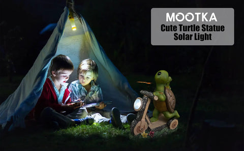 Outdoor Garden Figurine Lights Featuring A Cute Turtle Riding Scooter Solar Powered LED Statue Waterproof For Patio Yard And Lawn Decor Playful Fairy Light Garden Sculpture Gift For Family at night