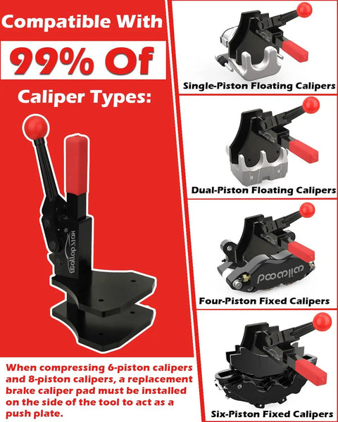 Heavy Duty Brake Caliper Compression Tool With Trapezoidal Push Plate For 1 2 4 6 Piston Calipers And Pad Spreader displayed