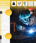 Welder Adapter Cord NEMA 14-30P To 6-50R next to welders working with sparks, heavy duty power cord for welding machine plasma cutter EV charger.
