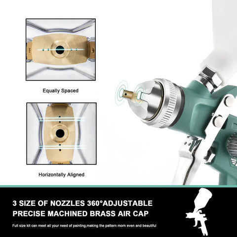 Hella Durable Hvlp Spray Gun Kit Featuring Three Precision Nozzles showcasing brass air cap and adjustable nozzle alignment.