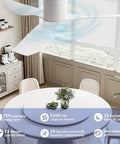 52 Inch White Ceiling Fan No Light Low Profile Flush Mount With Remote 6 Speed Quiet DC Motor Reversible Powerful Airflow in dining room