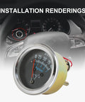 12V oil pressure gauge kit installation rendering with 0-100 PSI display for universal car fit, featuring night light for easy reading.