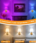Wireless Battery Operated Wall Sconces Set Of 2 With Peel And Stick Indoor Lights No Wiring Nonsense Needed Super Bright Renter Friendly Home Decor Upgrade Package showing customizable RGB colors and warm light options.