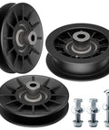 532194326 V Groove Idler Pulley and 532194327 Flat Idler Pulley Kit for Riding Lawn Mowers, includes bolts, black plastic