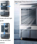 Top Shelf Portable Swamp Coolers Deliver Smooth Evaporative Chilling Across Any Room With Three In One Ice Water Fan Operation And Broad Oscillation Plus Massive Reservoir For Zero Stress Indoors Out, showing 90° automatic swing fan.