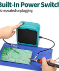 Sweet Compact Soldering Fume Extractor With Flexible Helping Hands And Heavy Duty Activated Carbon Filters that features a built-in power switch for easy use.