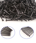 Heavy Duty Mini Nails With Smooth Round Heads, Pro Grade Black Steel Pins Solidly Sized At One Inch, 500 Piece Bundle on white background.