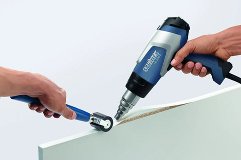 Heavy Duty 2200W Hot Air Gun With Variable Temperature 60C To 630C, LCD Display, Three Airflow Speeds in use on a project