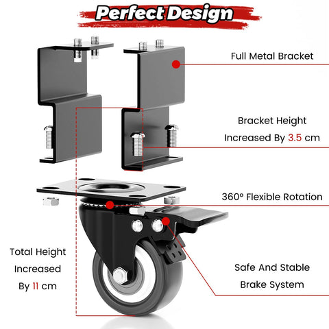Riser Casters Set Of 4 With 360 Degree Swivel Wheels For Arcade Infinity Tables Raise Height Up To Four Inches shown in detail