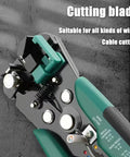 Heavy Duty Automatic Wire Stripper And Adjustable Crimping Tool with cutting blade for precise electrical wiring.