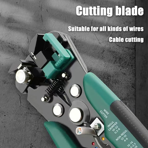 Heavy Duty Automatic Wire Stripper And Adjustable Crimping Tool with cutting blade for precise electrical wiring.