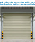 Solid And Slick Wood Track Rack System For Your Guide Rails With Easy Cam Lock Mount Works Like A Charm With Makita DeWalt Festool Kreg And Triton Track Saws Blue Shop Gear Organizer mounted on garage door.