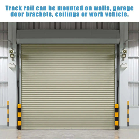 Solid And Slick Wood Track Rack System For Your Guide Rails With Easy Cam Lock Mount Works Like A Charm With Makita DeWalt Festool Kreg And Triton Track Saws Blue Shop Gear Organizer mounted on garage door.