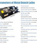 Badass Heavy Duty Precision Metal Workshop Bench Lathe With 10.2 Inch Swing And 27.6 Inch Capacity featuring detailed parameters and specifications.