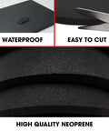 Top Shelf Neoprene Foam Rubber Sheet Roll 15 By 60 Inches By One Eighth Inch Thick showing waterproof, easy to cut black foam.
