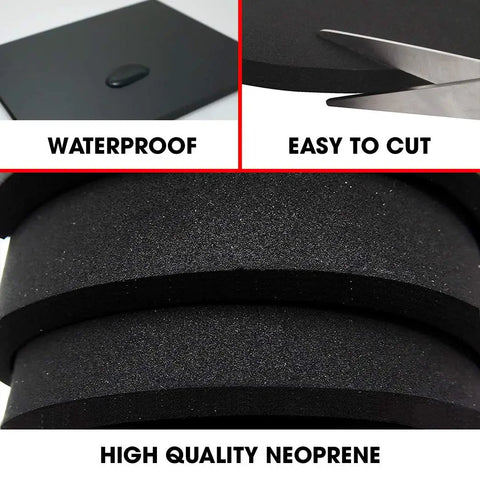 Top Shelf Neoprene Foam Rubber Sheet Roll 15 By 60 Inches By One Eighth Inch Thick showing waterproof, easy to cut black foam.
