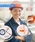 Heavy Duty Clear Safety Glasses 72 Pack Loaded With 72 Silicone Ear Plugs NRR 25DB ANSI Z87 1 Certified Impact Proof Eyewear on smiling worker.