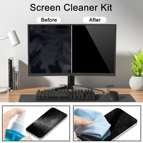 Screen Cleaner Spray 200ml For TV Computer Laptop Tablet And Phone Screens With Soft Cloth All In One Cleaning Kit visual demonstration