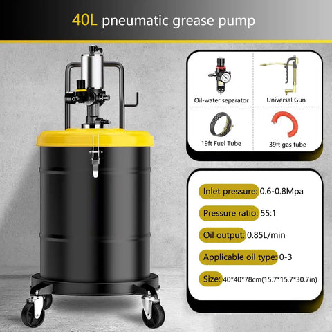 Commercial Grade Pneumatic Grease Pump With Generous 40 Liter Tank And Tough 19 Foot Steel Hydraulic Hose For Fast No Fuss Garage Grinds And Reliable Heavy Equipment Lubrication