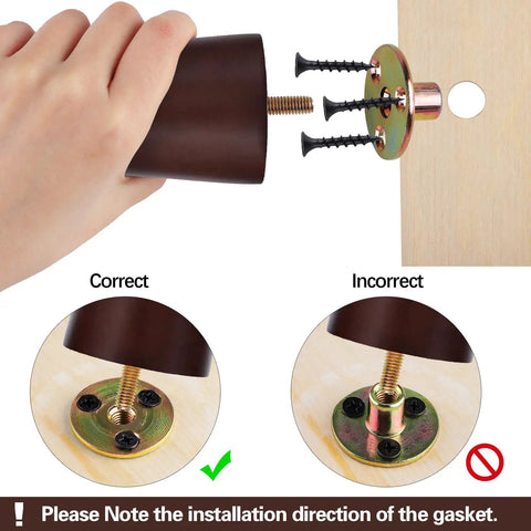 8 Inch Round Solid Wood Furniture Legs Set Brown 8 Pieces With M8 T Nuts Screws Insert Nuts And Felt Non Slip Pads assembly guide