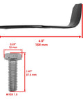 Side view of Six Inch Tiller Tine Set For Troy Bilt Lawn Tiller Replacement Kit 1901118A 1901118 with bolt and dimensions