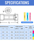 660 PCS heat shrink butt connectors set; color-coded red, blue, yellow sizes with specs table.