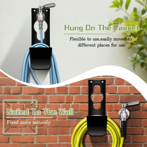 Heavy Duty Wall Mount Hose Holder For Garden Hoses, Tough As Nails Steel Hanger Reel With Wide Hooks, Fits 25Ft To 100Ft Expandable Hoses, Rustproof Outdoor Watering Organizer For Quick Access And Clean Yard mounted on wall and faucet