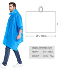 Male model wearing blue Two Pack Reusable Rain Ponchos For Adults With Drawstring Hood, Waterproof And Durable Welded Seams, Easy Fit