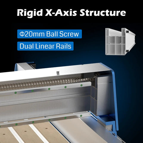 Close-up of PROVerXL 4x4 CNC Router Machine With Dual Z Axis featuring X-axis structure with 20mm ball screw and dual linear rails