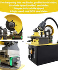 Beefy Automatic Circular Saw Blade Sharpener Packing A Heavy 250W Motor And Lightning Fast 4000 RPM Grinding Power For Thin Welded And Carbide Steel Cutters Across A Sixty To Three Fifty Millimeter Span close-up with light attachment.