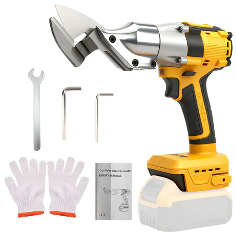 Cordless Metal Shear For Sheet Metal And More, Heavy Duty Brushless Electric Cutter Compatible With DeWalt 20V Max Batteries, Cuts Stainless Steel Iron Copper Leather Cardboard Carpet No Battery Included shown with accessories