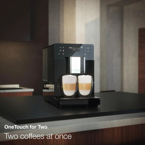 Kick Back And Sip Perfection With This Ultra Quiet Fully Automatic Bean To Cup Coffee And Espresso Machine featuring two coffee cups brewed simultaneously.