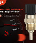 Engine coolant temperature sensor, close-up view showing brass threaded body and black plastic connector