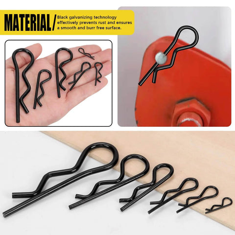 145 Piece Six Sizes Hitch Pin R Clip Assortment Kit Carbon Steel R Clips Cotter Pins Retaining Pins For Trailer Tractor Mower
