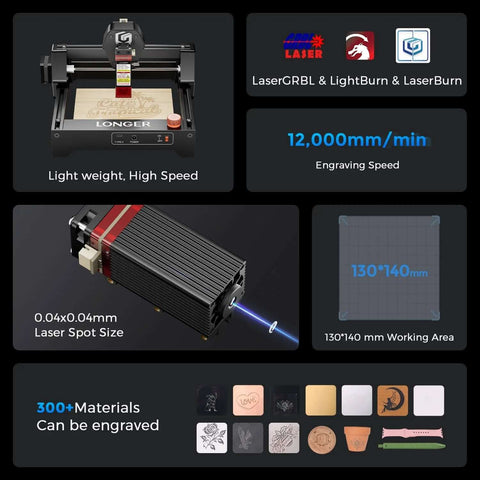 Longer Ray5 mini laser engraver, black compact CNC laser with 140x130 mm engraving area, Amazon brand.