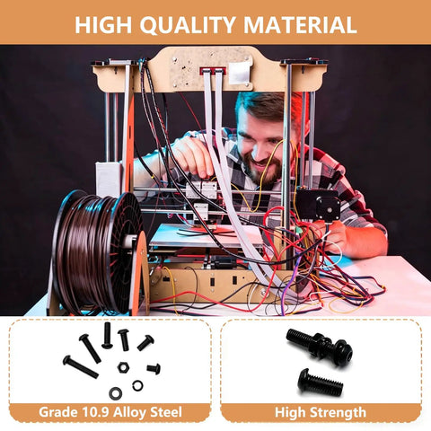 All In One M6 Screw Kit With 192 Pieces Of Hex Socket Head Bolts Nuts And Washers In 10.9 Alloy Steel 8mm To 30mm Lengths For DIY Projects And Quick Fixes For 3D Printers Drones Electronics Furniture And Everyday Repairs, shown with 3D printer parts