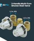 EZ-Flo 2-Handle Multi Turn Chrome Shower Stall Valve One Half Inch IPS Brass Wall Mounted Shower Valve For Standard Showers