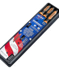 Dominator Pro 3 Piece Pry Bar Set With 12 Inch, 17 Inch And 25 Inch Curved Pry Bars In Orange packaging shown in a black tray.