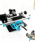 SiCWedIm Bench Drill Precision DIY Wood Beads Lathe 400W High Speed Micro Metal Turning Machine showing all metal build and wood piece.