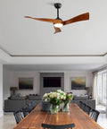 52" Modern Wood Ceiling Fan with Dimmable LED Light, 6 Speed Energy Saving Reversible DC Ceiling Fan with Remote in living room.