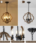 Dope Farmhouse Chandelier 4-Light Pendant Light For Dining Room Table Rustic White Distressed Wood Orb With Black Sockets