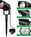 Outdoor RGB LED Flood Lights With Stakes 12W Color Changing Landscape Lighting 120V Plug In Waterproof design with remote