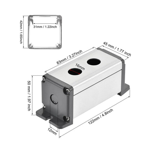 Two Hole 16mm Aluminum Switch Button Station Box With PG7 Cable Gland And Mounting Base, 83x31x42mm Durable Enclosure