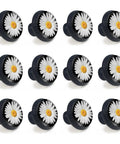 12 Pack White Daisy Cabinet Knobs With Bright Yellow Center On Matte Black Base For Kitchen And Bathroom Drawers